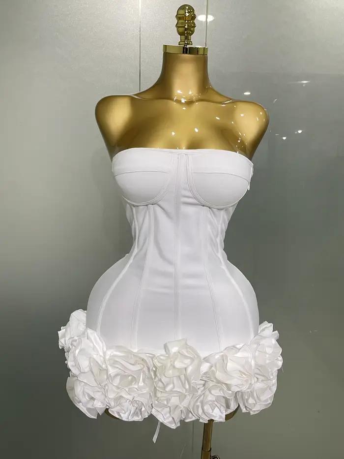 Robe de soirée à bandes pour femmes, sans bretelles, moulante, fleurs, Mini célébrité, Sexy, robes d