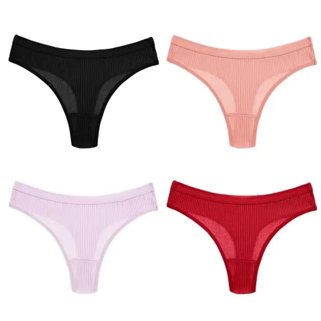 Ensemble de 4 culottes et cordes pour femmes, sous-vêtements rayés en coton doux, Lingerie Sexy, spo