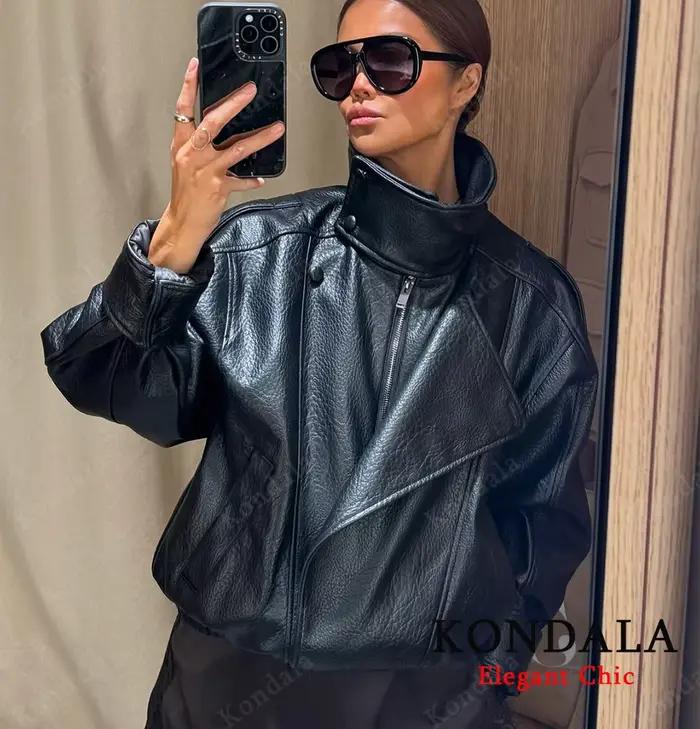 Femmes 2025 automne hiver en cuir col montant veste Faux PU fermeture éclair pilote veste manteau dé