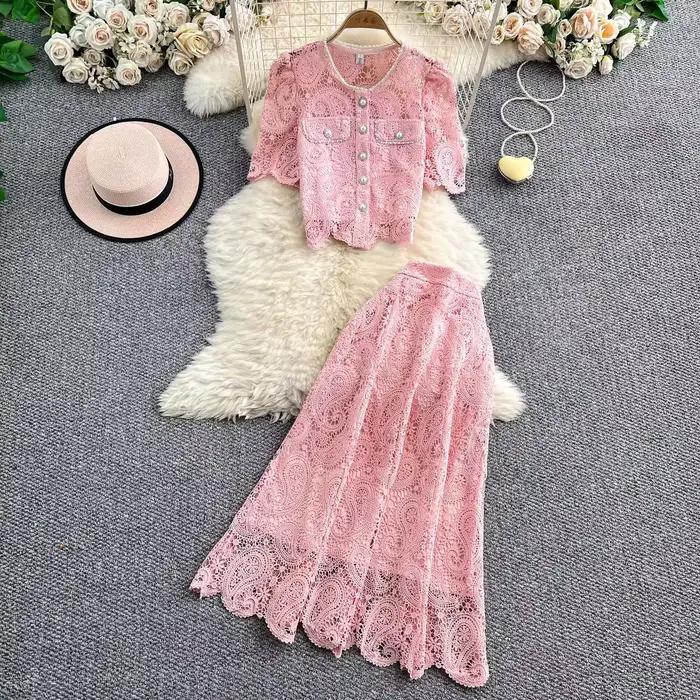 Robe longue élégante en perles pour femmes, ensemble 2 pièces, chemise en dentelle brodée de fleurs,