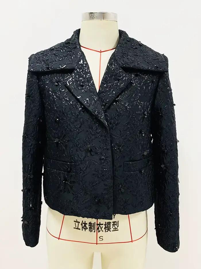 HIGH STREET Nouveauté 2026 Veste de créateur pour femme, style défilé, ornée de perles et de jacquar
