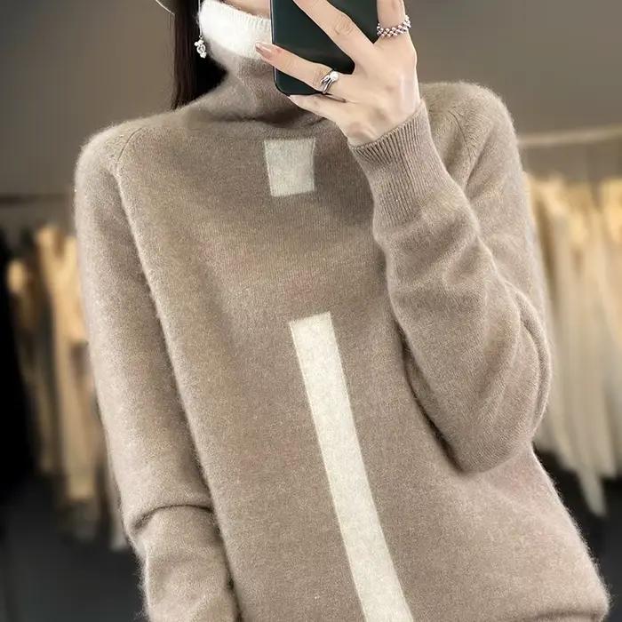 Leardean I-Pull à col roulé en cachemire de vison pour femme, 100% cachemire, mode assortie, manteau