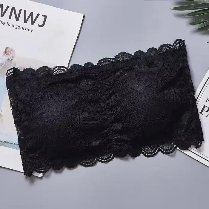 Soutien-gorge tubulaire en dentelle florale pour femmes, bustier sexy, fermeture au dos, haut court