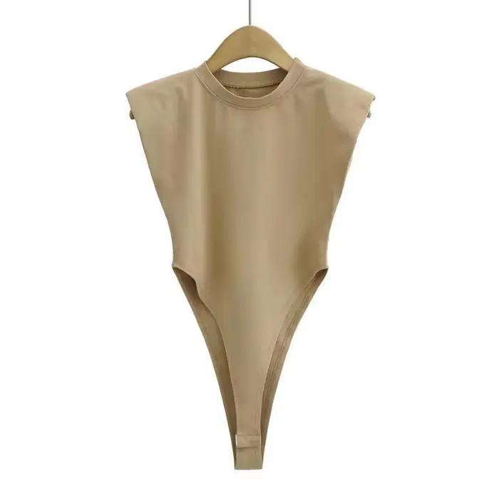 Body moulant une pièce pour femme, combinaison à épaules rembourrées, noir, sans manches, blanc, été