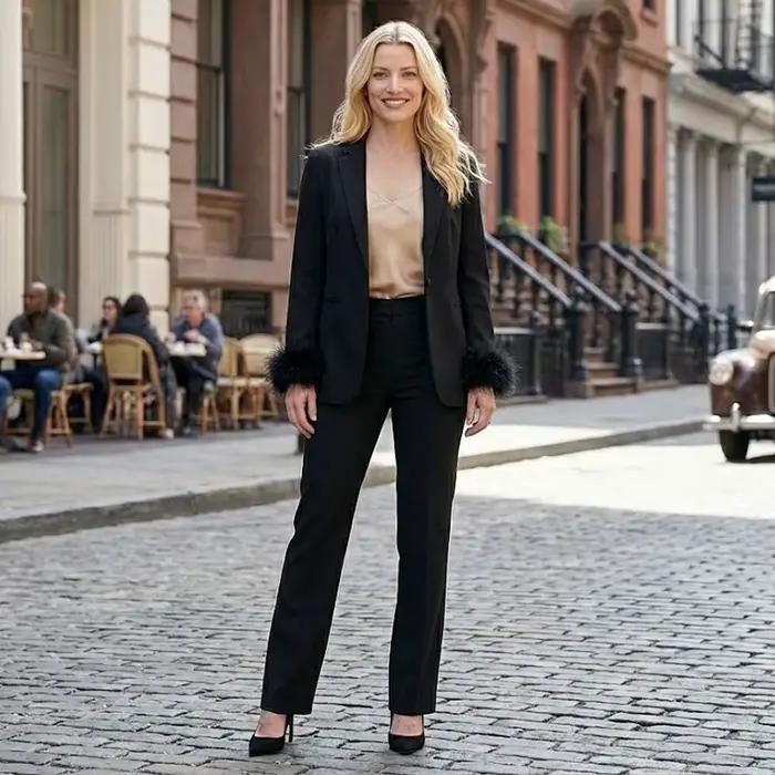 Willshela femmes mode Satin noir avec plume Blazer veste Vintage col cranté bouton unique manches lo