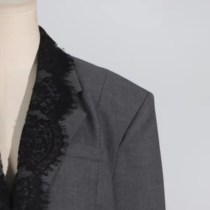 VGH-Blazer Chic en Dentelle Épissée pour Femme, Col Cranté, Manches sulf, Style de Vêtement Féminin