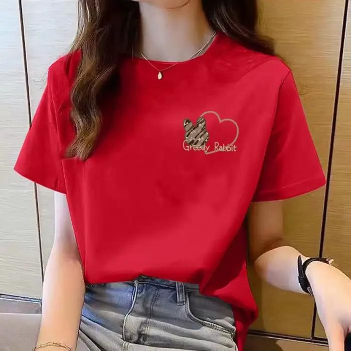 T-shirt à manches courtes pour femmes, col rond, mode coréenne, dessin animé, nouveau
