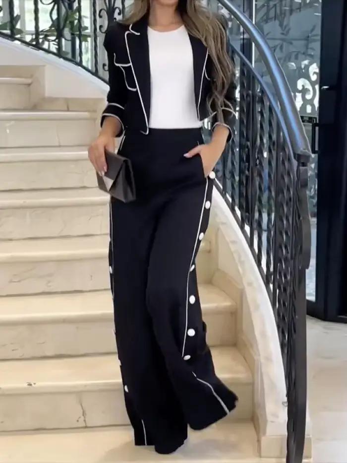 Missuoo Urban femme 2025 nouveau pantalon de banlieue ensemble col cranté veste et côté boutonné tai