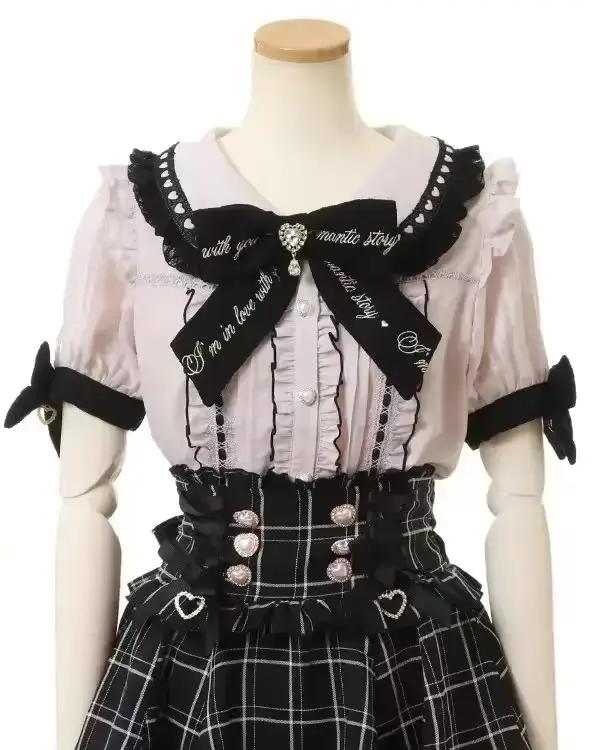 Rojita Style dentelle col Lolita chemise mode femmes hauts été mignon doux nœud épaule coupe ajustée
