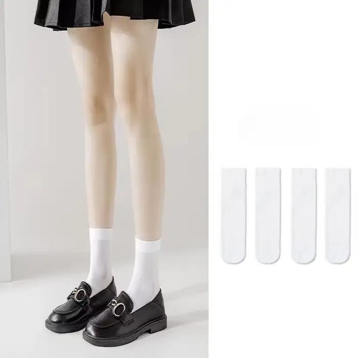 Chaussettes longues de couleur unie, noir et blanc, bas JK Style japonais pour écolières, bas hauts