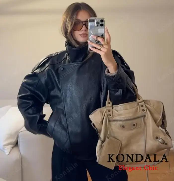 Femmes 2025 automne hiver en cuir col montant veste Faux PU fermeture éclair pilote veste manteau dé