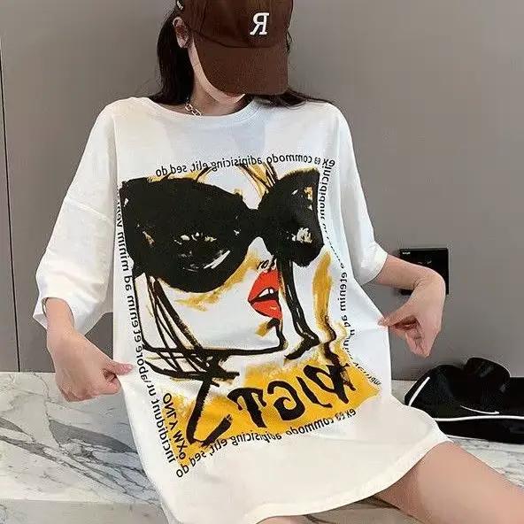 100% coton T-Shirt femmes tendance mode perles T-Shirt coréen dessin animé à manches courtes hauts f