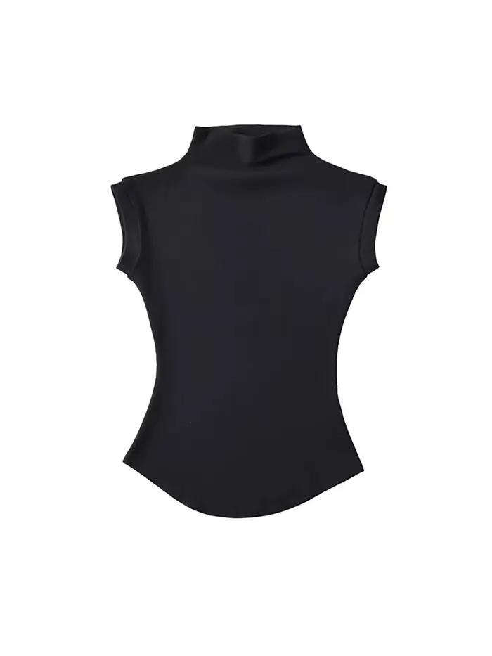Femmes été Sexy col roulé sans manches T-Shirts hauts solide coupe ajustée pulls t-shirts décontract