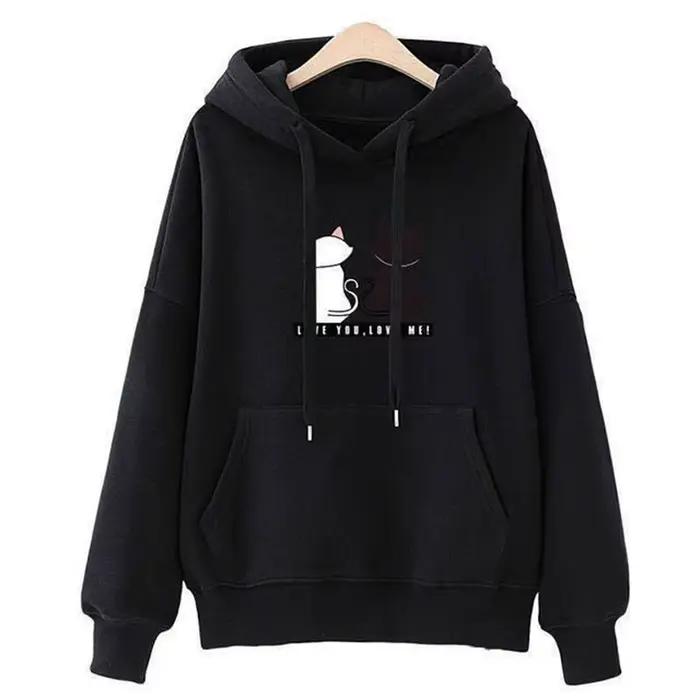 Sweat à capuche décontracté pour femmes, sweat-shirt créatif assorti, Streetwear, motif de chat mign
