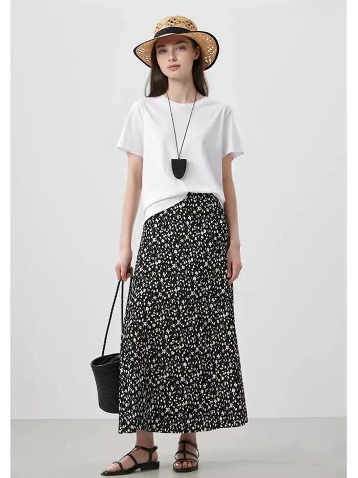 T-shirt en coton mercerisé et soie 5% pour femme, col rond, couleur unie, coupe ample, décontracté,