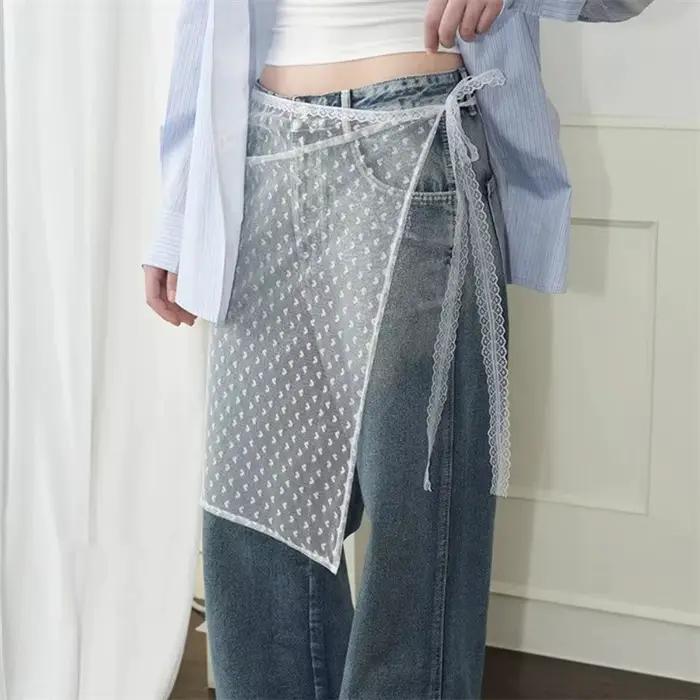 INS Blogger – jupe en gaze superposée en dentelle, Streetwear Y2k, tablier, jupe portefeuille à lace