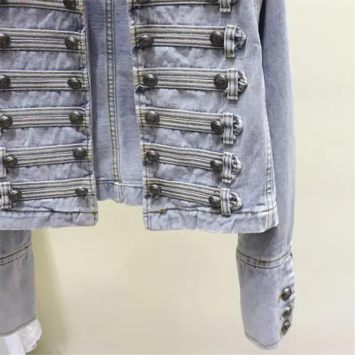 Printemps femmes col montant Double boutonnage Denim veste automne mince court jean veste noir à man
