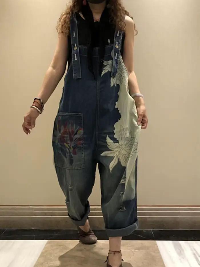 Amax luluE 2025 mode coréenne printemps femme imprimé Denim salopette dames Vintage Jeans décontract