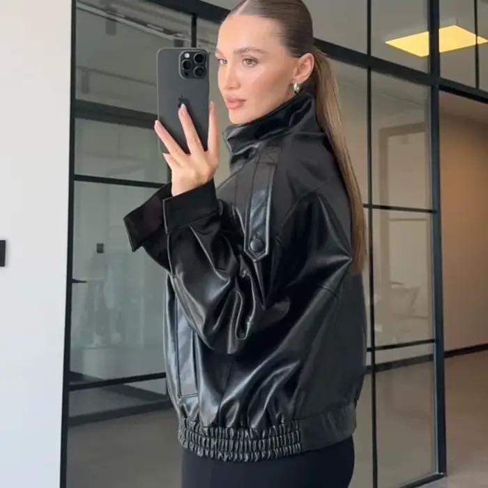 Veste femme noir veste en cuir Pu haut à manches longues femme automne 2025 nouveau en vestes et man