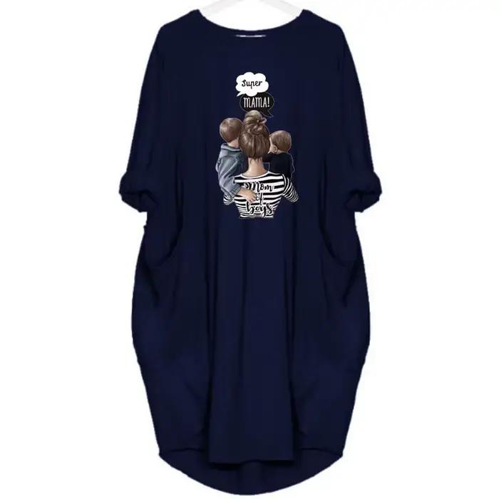 Robe ample à manches longues pour femmes, grande taille, automne hiver, décontractée, col rond, coul