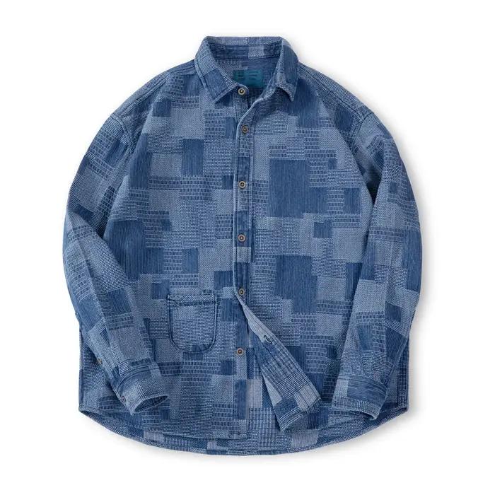 Maden-Veste en jean rétro américaine pour femme, style Boro, chemises à manches longues, printemps e
