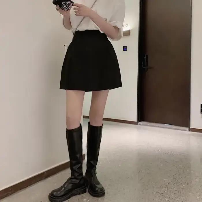 Lucyever-Jupe Courte Bouffante Noire et Blanche pour Femme, Vêtement Assressentiavec Tout, Poche Y2K