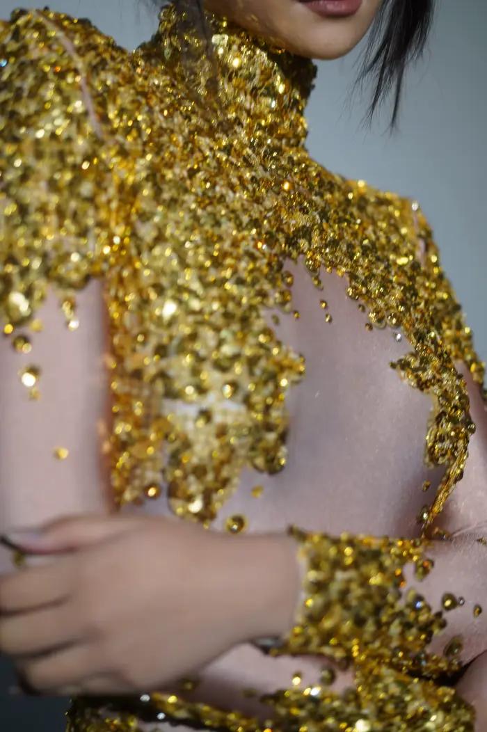Body extensible à paillettes et strass scintillants pour femmes, Costume de spectacle sur scène pour
