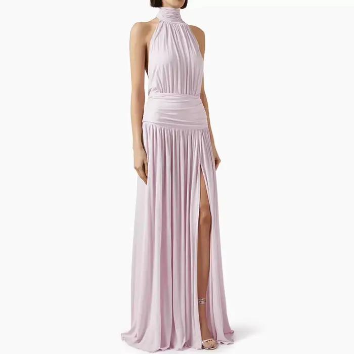 Robe de soirée d'été ajourée, sans manches, taille haute, mode, dos nu, couleur unie, longue, Sexy,