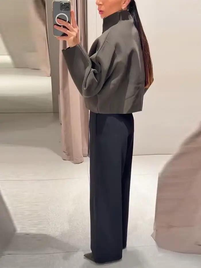Veste courte Vintage à col montant pour femme, manteau ample et chaud avec fermeture éclair, manches