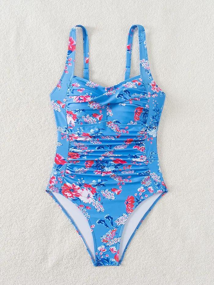 Maillot de bain une pièce imprimé à bretelles pour femme 2026 – Motif floral – Tenue de plage