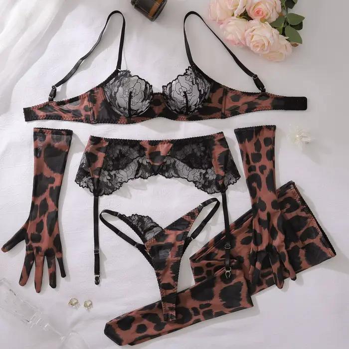 Costume léopard pour femmes, Lingerie Ultra Sexy en dentelle, Patchwork, intime, Sexy, complet avec