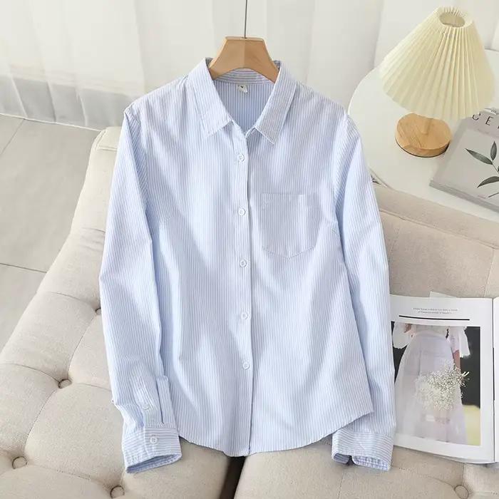 Chemise Oxford décontractée en coton pour femmes, chemisier et hauts de bonne qualité, chemises à ra