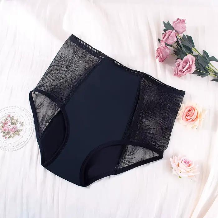 Culotte menstruelle grande taille, slip anti-fuite pour femmes, culotte Sexy en dentelle et coton, L