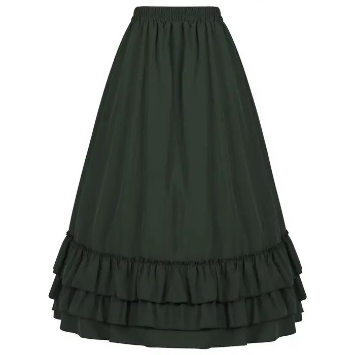 Jupe victorienne longue taille haute à volants marron, jupes Steampunk, tenue de fête pour femmes, v