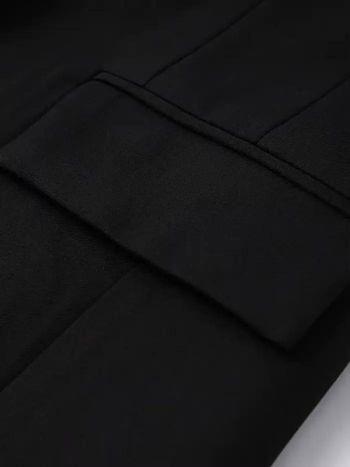 Blazer long noir pour femme, style bureau, manches longues, col rabattu, tunique, simple boutonnage,