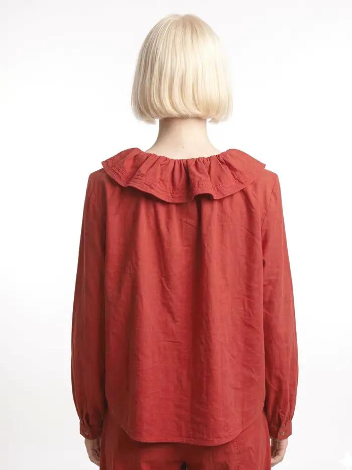 imakokoni 2026 Printemps Chemise en coton décontractée ample pour femme, col feuille de lotus, rouge