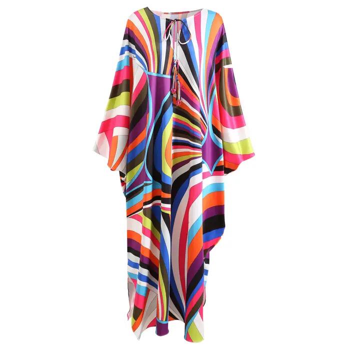 Mode 2024 printemps été nouveau Style bohême robes décontractées col rond manches chauve-souris rayé