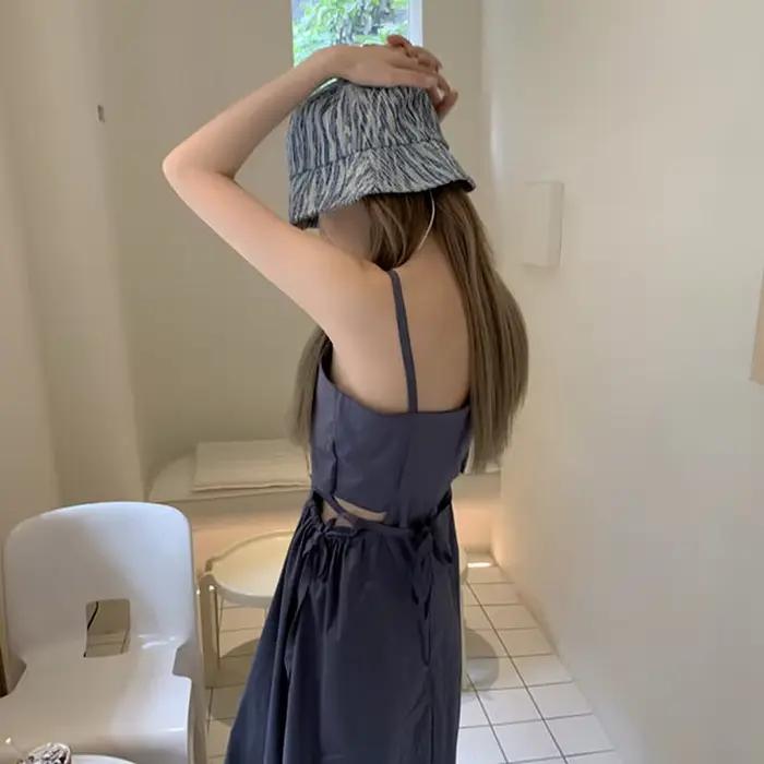 FIBRfur s-Robe trapèze chic pour femme, couleur unie, élégante, simple, bretelles spaghetti, basique