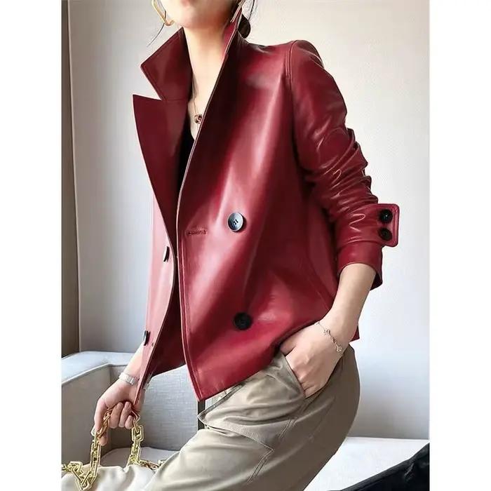 Modigirl automne hiver rouge Faux cuir vestes femmes 2024 nouveaux vêtements d'extérieur manches lon