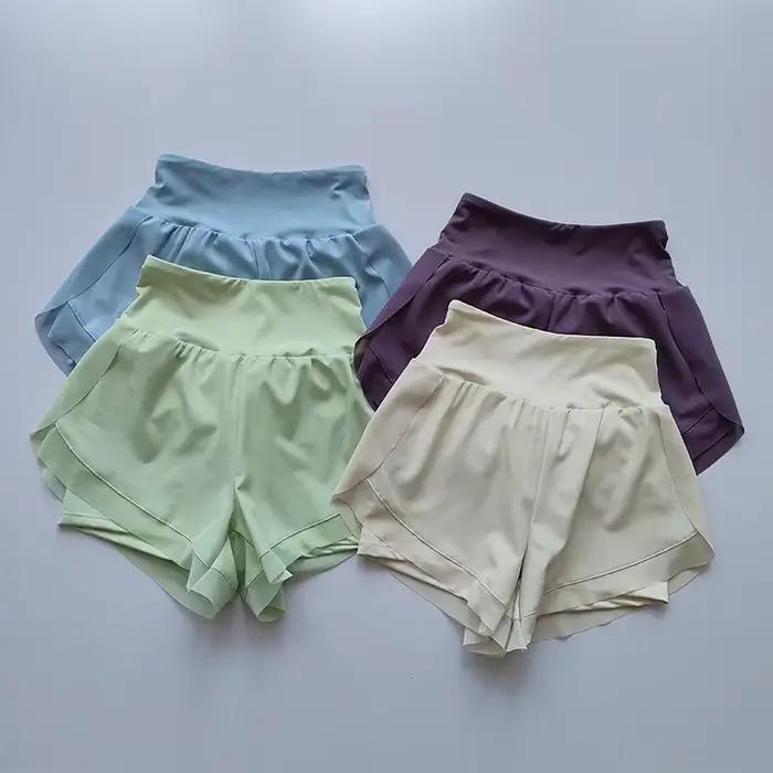 Short de sport taille haute pour femme, maille respirante, double couche, séchage rapide, gym, fitne