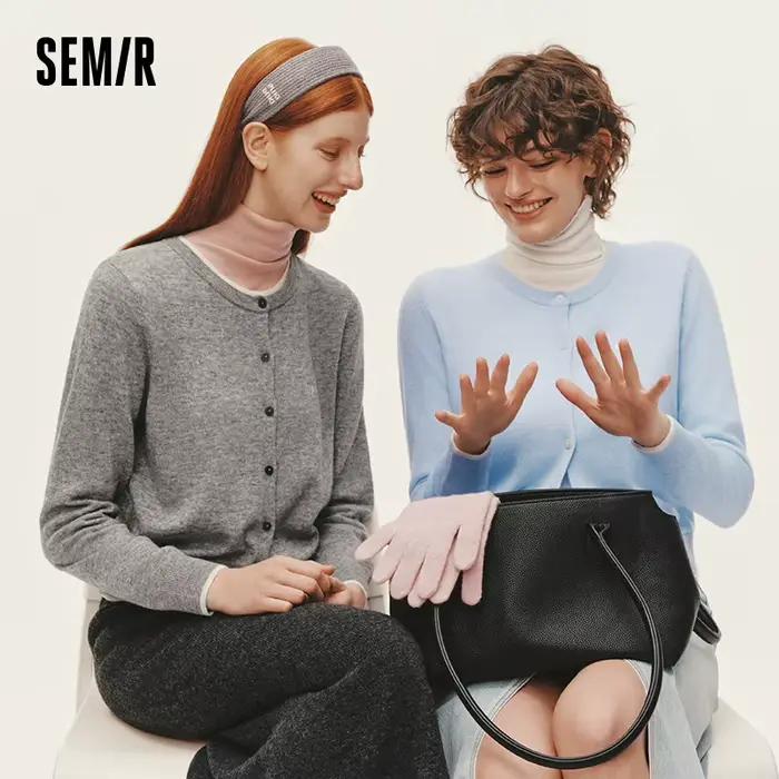 Semir tricoté pull coupe ajustée brodé pull femmes 2025 hiver Style court col rond haut superposé