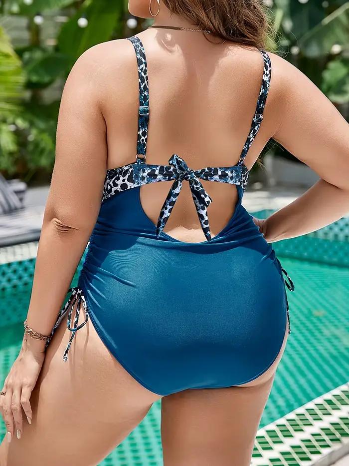 Maillot de bain une pièce grande taille imprimé léopard pour femme, col en V, collection 2026 – Tenu