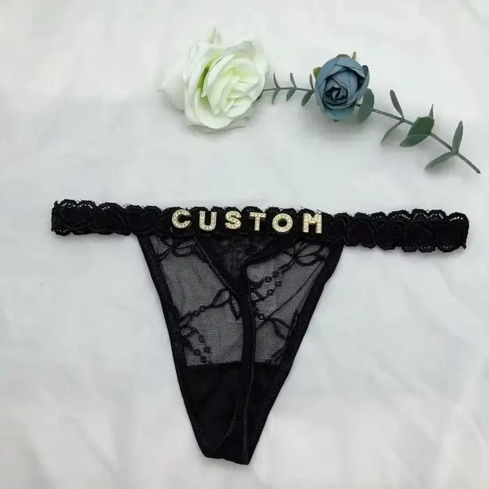 String personnalisé avec nom bricolage strass lettre tongs Sexy sous-vêtements personnalisés string
