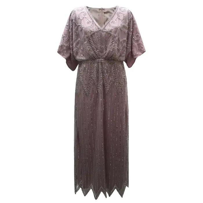 Robe de soirée longue à paillettes pour femmes, élégante, col en V, manches courtes, ligne A, taille