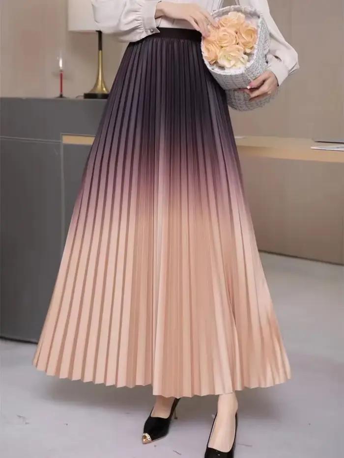 Jupe longue plissée longueur au sol pour femme, maxi, décontractée, patchwork, élégante, document ni