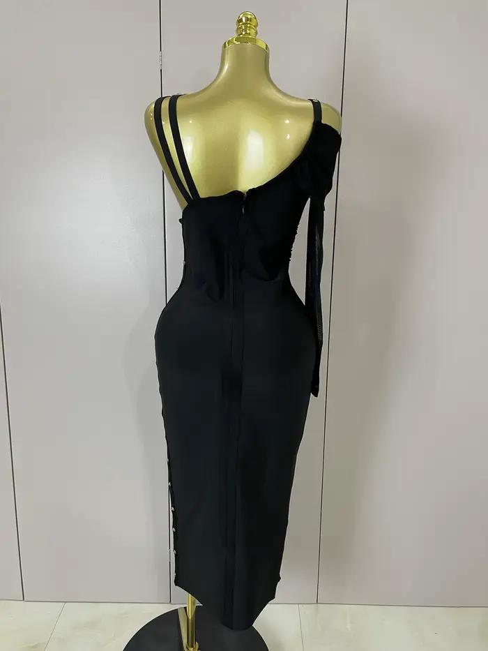 Nouvelle Robe Longue Chic et Élégante 2025 à Fente, Sexy, Asymétrique à Une Épaule, Style Bandage, p