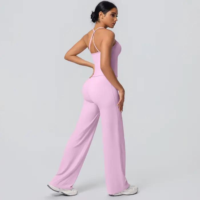 Ensemble de Yoga 2 pièces pour femmes, couleur unie, sport, Sexy, belle sangle arrière, haut d'entra