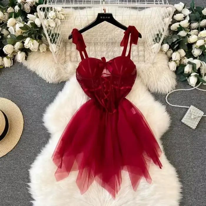 Chemise de nuit en dentelle transparente pour femmes, lingerie sexy, vêtements de nuit sensuels, san