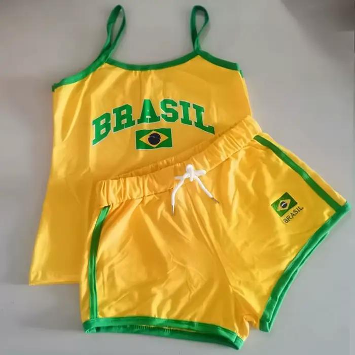 Ensemble deux pièces Y2k fronde + short, débardeur imprimé de lettres brésiliennes, dos nu, Slim, sa