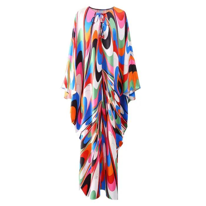 Mode 2024 printemps été nouveau Style bohême robes décontractées col rond manches chauve-souris rayé